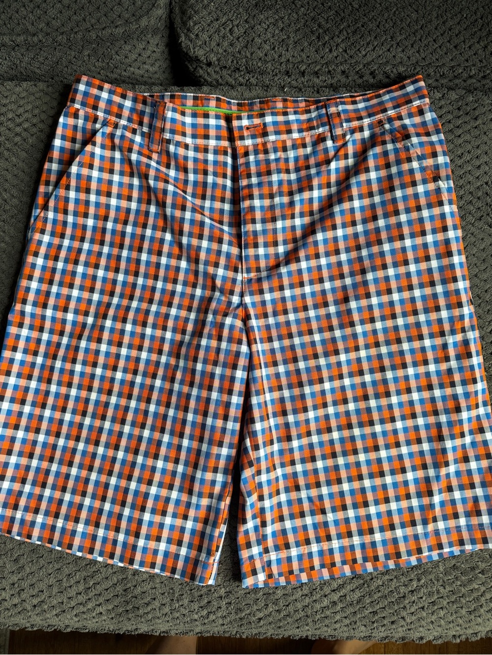 Izod Orange and Blue Plaid Flat Front Shorts
